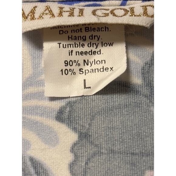 Mahi Gold Floral Print Dress 3/4 Sleeve Split Neck Tunic Style  Size Large - Picture 7 of 7